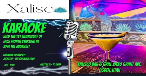 Xalisco ogden - KARAOKE @ XALISCO BAR & GRILL Hosted By Jackson The Karaoke Dude. Event starts on Wednesday, 3 May 2023 and happening at Xalisco, Ogden, UT. Register or Buy Tickets, Price information.